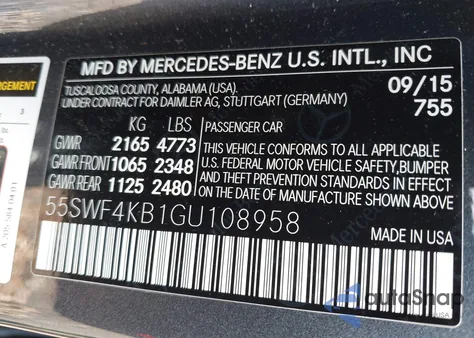 2016 Mercedes-Benz C 300 4Matic/Luxury 4Matic/Sport 4Matic from USA, damaged, VIN 55SWF4KB1GU108958